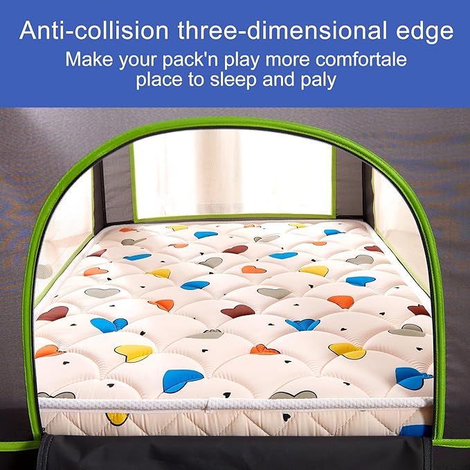 Pack and Play Mattress - 38" x 26"- Premium Cotton Fabric Playpen Mattresses, Safety Reinforced Play Yard Mattress - Fits for Graco & Baby Trend & Pamo Babe Playard, Firm Support and Comfort Foam