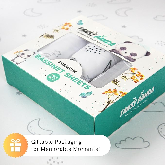 TansyPanda Bassinet Sheets for Angelbliss, Koolerthings, and Koola Baby Bassinet Bedside Sleeper, 3 Pack, 33x20 inch, Ultra Soft, Breathable, Snug Fit, Unisex Boys Girls, Gray White (Space Rockets)