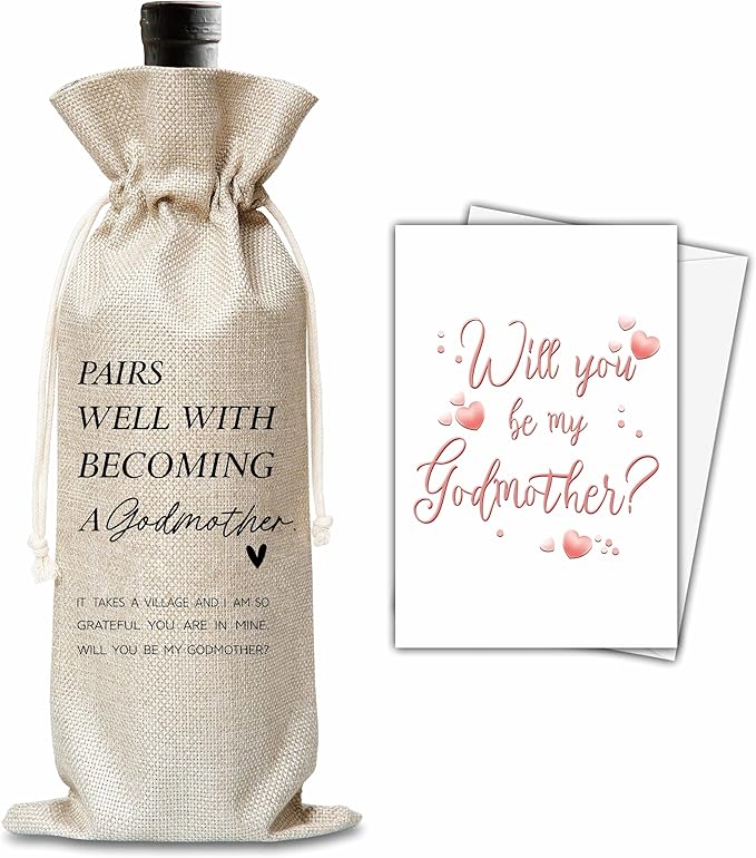 Xanev Godmother Wine Gift Bag For Women, Godmother Proposal Gifts, Pairs Well With Becoming Godmother Wine Bag, Baptism Gifts For Godmother From Godchild, Birthday Wine Party Favors Decor, B04