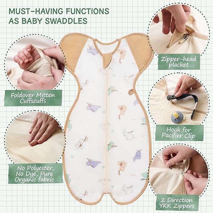 Swaddle, Cool Air mesh, Help Baby Safely Transition from Being swaddled Sleeves Open Free Before Rolling Over, Sleeping Bag Wearable Blanket (Large 6-12 Months | 19-26lbs | Rabbit)