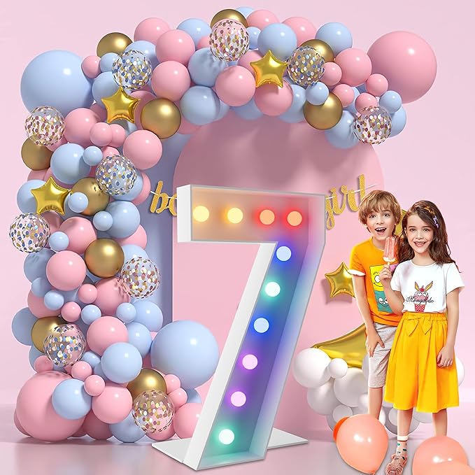 4FT Marquee Light Up Numbers Marquee Numbers 7, Multiple Color Options Including Cool White & Colorful, NO Glue Gun Needed, Birthday Decorations