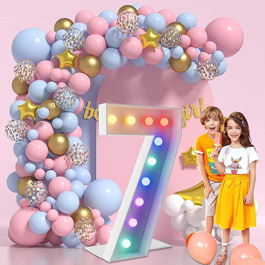 4FT Marquee Light Up Numbers Marquee Numbers 7, Multiple Color Options Including Cool White & Colorful, NO Glue Gun Needed, Birthday Decorations