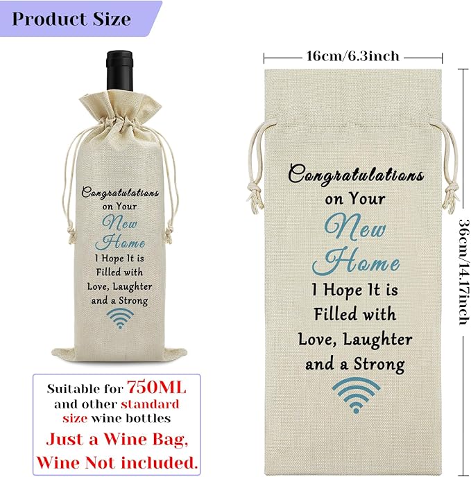 Housewarming Gift New Home Gift Wine Gift Bag First New Home Gift for Homeowner Friends Men Coworker Housewarming Party Decors Wine Bottle Wrap Bag Christmas Gift for Host Drawstring Burlap Wine Bag