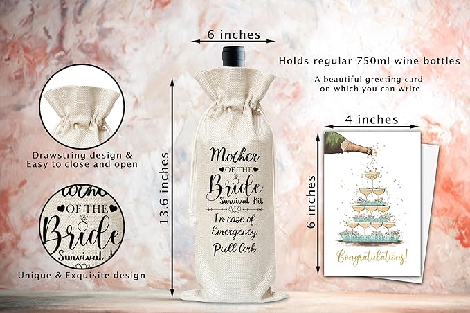Engagement Wine Gifts Bag, Gifts For Wedding Engagement Marriage Bride Shower Reusable Wine Bag, Champagne Gifts Bag For Mother Of The Bride Women Friends Coworkers With Card-21
