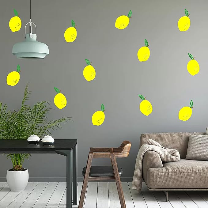 Lemon Wall Decals Lemon Sticker Modern Decals for Bedroom Living Room Kitchen Kids Room Wall Decor Hand Drawn Decal Nursery Wall Decor Y51 (Yellow)