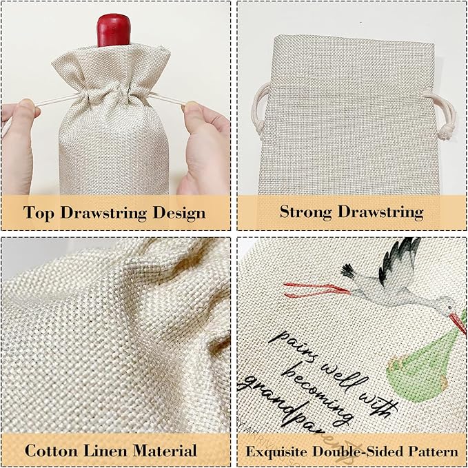 Pregnancy Announcement for Grandparents, Grandparents Gift, New Grandparents Gifts First Time Baby Announcement Party Favor Wine Bag Decoration Supplies, Wine Gifts for Women Men /04