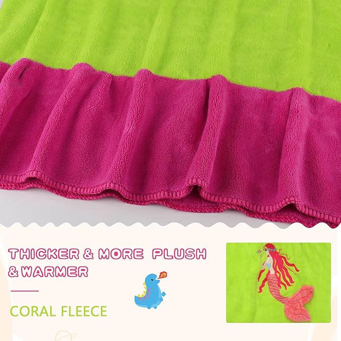 Kids Beach Towels Cute 3D Embroidery Mermaids Super Absorbent Warm Coral Fleece Pool Bath Dress Towel for Girls