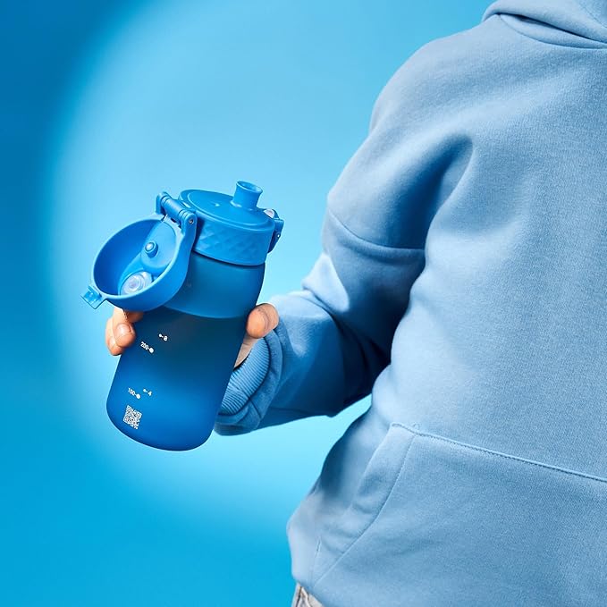 Ion8 Small Water Bottle, 350 ml/12 oz, Leak Proof, Easy to Open, Secure Lock, Dishwasher Safe, BPA Free, Carry Handle, Hygienic Flip Cover, Easy Clean, Odor Free, Carbon Neutral, Blue