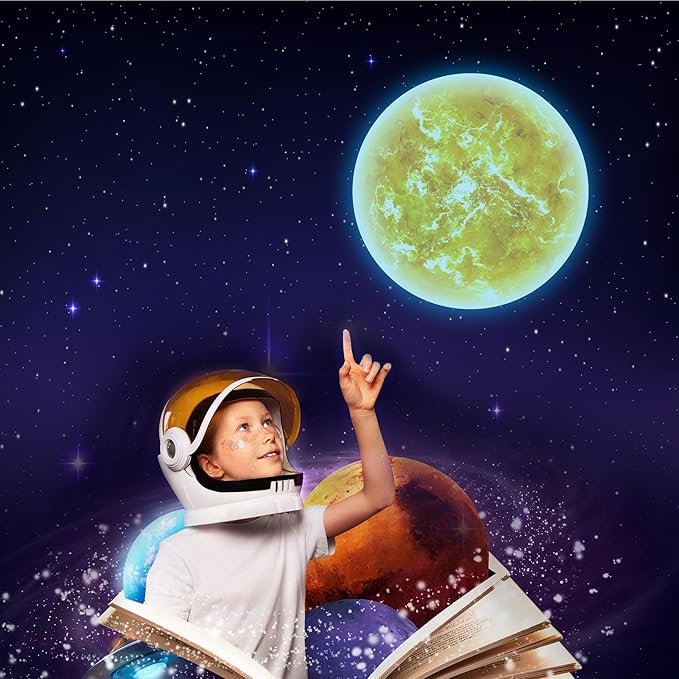 Glow in The Dark Sun for Ceiling, Luminous Planet Wall Sticker, Kids Bedroom Wall Decal, Sticky Fluorescence Sun, Gift for Boys and Girls (Blue)