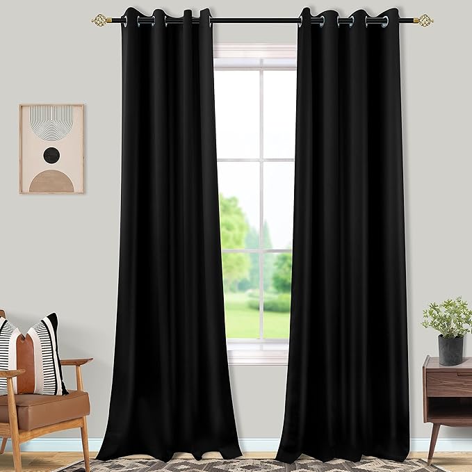 Mrs.Naturall 96 Inch Curtains 2 Panel Set,Black Out Grommet Blackout Curtain Drapes 96 Inches Long 2 Panels for Bedroom Living Room