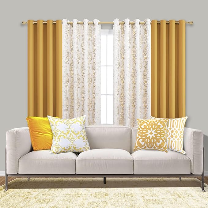 Mrs.Naturall Black Out Curtains 96 Inches Long for Living Room Dining Room 2 Panels Set,Grommet Top Thermal Blackout Curtains 96 Inch Length,Light Gold