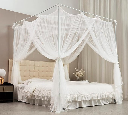 Mengersi Bed Canopy Mosquito Net for Bed,Canopy Bed Curtains Elegant Bed Drapes Screen Netting Canopy Curtains Bedroom Decor (White, King)