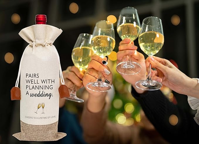 Wedding Wine Bag, Engagement Gifts for Couples, Cotton Linen Wine Gift Bag With Drawstring, Mr and Mrs Marriage Wedding Gifts, Bachelorette Party Bridal Shower Gift for Women Besties Friends