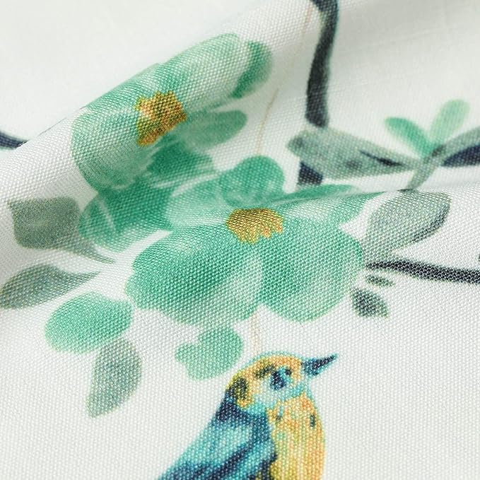 Leeva Green Bird Small Window Curtain Panels, 36 Inch Length Sets Bird and Floral Pattern Design Short Small Curtains for Kitchen Office Cafe Studio, 2 Panels, Rod Pocket