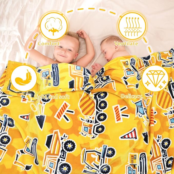 Construction Truck Toys Gifts for Boys Truck Blanket Glow in The Dark Construction Blanket Tractor Blanket for Toddler Boys Excavator for Kids 50x60 inch