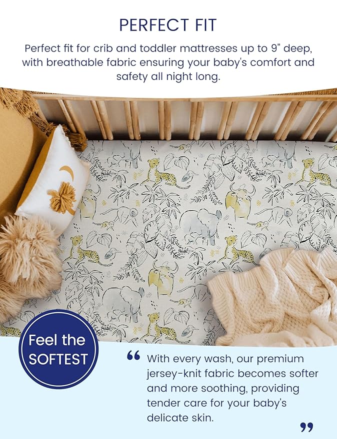 TotAha Premium Stretchy Cheetah Crib Sheets (2-Pack)-Hypoallergenic, Silky Comfort, Buttery Soft, Calming Effect, All-Season Jersey-Knit Sheets, 9'' Extra Deep Pocket, Wild Leopard