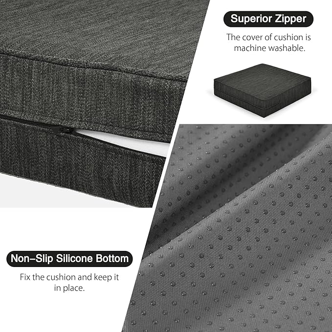 baibu Extra Large 20"x20"x5" Dual-Layer Memory Foam Chair Seat Cushion for Recliner, Couch, Armchair with Textured Washable Cover, Non-Slip Base for Tailbone Pain & Pressure Relief, Black