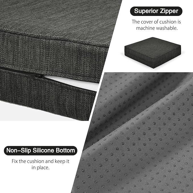 baibu 18"x 18"x 4" Dual-Layer Gel Memory Foam Chair Seat Cushion for Recliners, Couches, Armchairs, Extra Large Non-Slip Chair Cushions for Seniors, Washable, Black