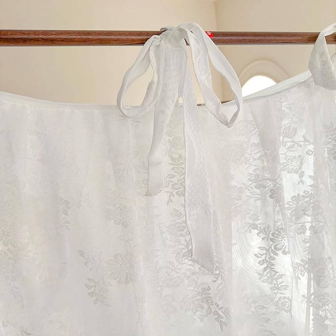 Mengersi Canopy Bed Curtains with Tie Backs,Bed Canopy Curtains Bed Drapes Sheer Curtains for Bedroom Decor（Twin,White