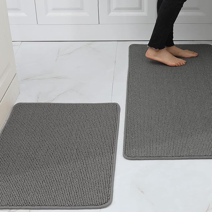 COSY HOMEER 20x30 Inch/20X48 Inch Kitchen Rug Mats Made of 100% Polypropylene Strip TPR Backing 2 Pieces Soft Kitchen Mat Specialized in Anti Slippery and Machine Washable,Grey