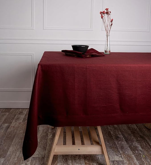 D'Moksha Homes Linen Tablecloth 60 x 156 Inch - 100% Pure Linen Dark Red Tablecloth - Machine Washable Dining Tablecloth for Rectangle Tables