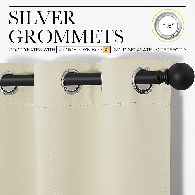 NICETOWN Room Darkening Curtain Panels - Baby Room Curtains 90 inches Long, Privacy Draperies (Beige, 42 inch Width, 2 Panels)