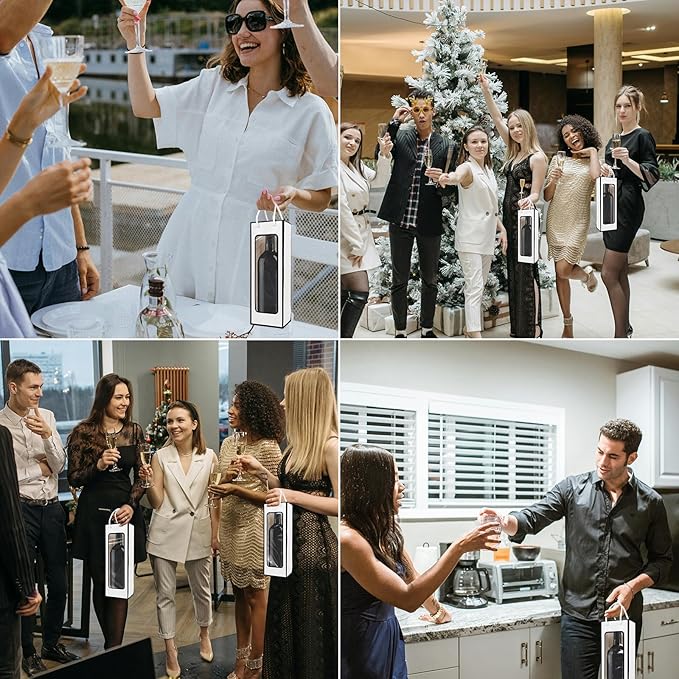 Cyblinia 20 Pack Kraft Paper Wine Bags with Window Wine Gift Bags 14.2 x 4.9 x 3.4 Inch Wine Bottle Bags with Handles Shopping Bags for Christmas, Birthday,Wedding