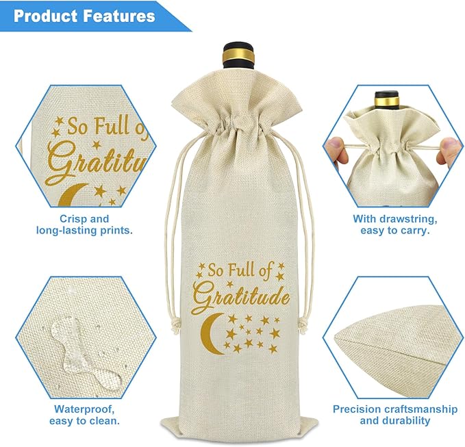 Gratitude Gifts for Women Men Thank You Gift Idea Wine Bag Christmas Thanksgiving Retirement Birthday Gifts for Friends Grandma Grandfather BFF Coach Co-worker Wine Bottle Cover with Drawstrings
