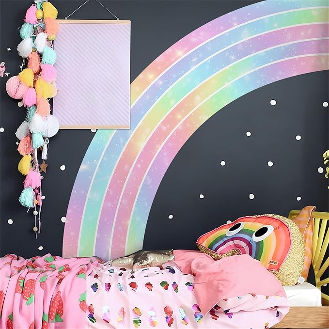 Waterproof Removable Vinyl Huge Rainbow Wall Decal Sticker for Nursery Kidsroom School Classroom Livingroom Bedroom Bathroom Decorations Art Kids Graduation Boho Cute Decals