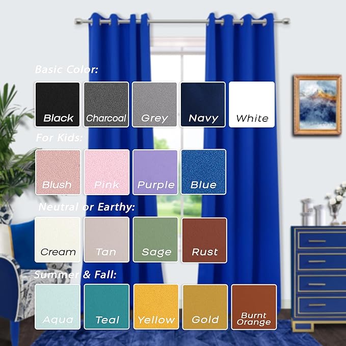 Mrs.Naturall Royal Blue Curtains for Toddler Boys Bedroom Blackout Gamer Curtains for Boys Room 2 Panel Sets,63 Inch Length