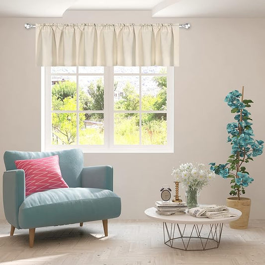 Beige Extra Wide Valance for Windows 100x18 Inch Solid Thermal Insulated Blackout Rod Pocket Kitchen Short Curtain Toppers Extra Wide Valance for Bathroom Living Room 1 Panel
