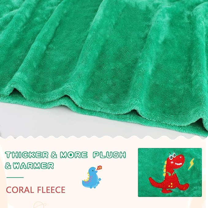 Kids Beach Towels Cute 3D Embroidery Dinosaur Super Absorbent Warm Coral Fleece Blanket Pool Bath Towel Wrap for Boys Girls, Measures 53.5 x 29.3 Inches
