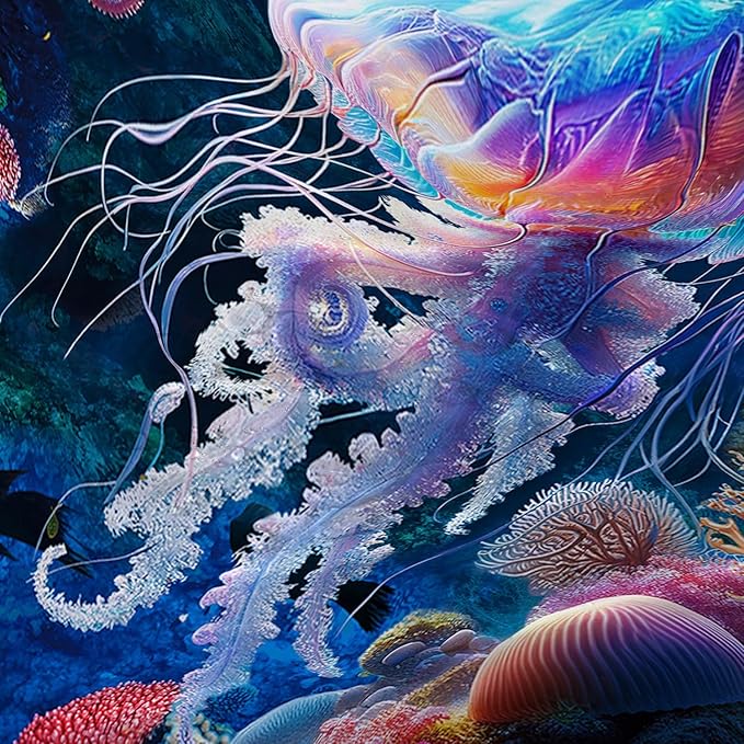 AILONEN Cartoon Jellyfish Shower Curtain,Underwater Animal Seahorses Style Bathroom Curtains Set for Kids,Girls,Ocean Theme Shower Curtains Set with Hooks for Bathroom,60" W*72" H