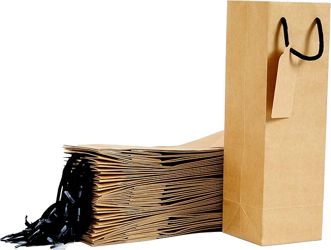 TOHOKU PRIME Kraft Wine Gift Bags, 4x4x13 Inch, 24Pcs Wine Gift Bags Bulk, Wine Bottle Bags, Tumbler Gift Bags