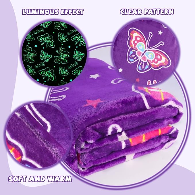 Glow in The Dark Blanket for Girls Butterfly Gifts for Women Kids Teens Soft Throw Blanket