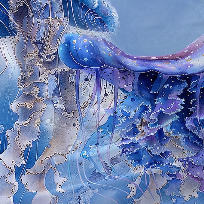 AILONEN 3D Jellyfish Shower Curtain,Beautiful Jellyfish Shower Curtain for Bathroom,Watercolor Blue Ocean Waterproof Fabric Shower Curtain Set with Hooks,72" W*72" H