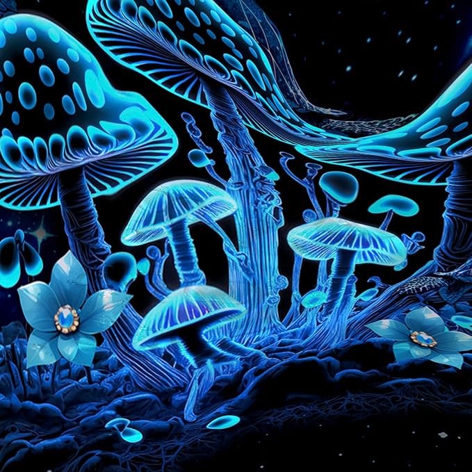 AILONEN Blue Magic Mushroom Shower Curtain,Cartoon Turtle Pattern Shower Curtain Set for Kids Girls Boys,Boho Style Bathroom Decor Shower Curtain with 12 Hooks,72" W*78" H