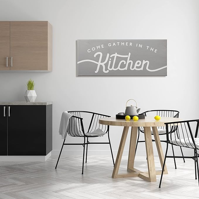 Stupell Industries Gather in The Kitchen Sign Rustic Family Phrase, Designed by Daphne Polselli Canvas Wall Art, 20 x 48, Grey