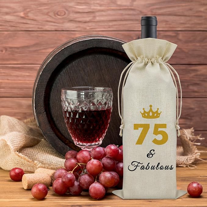 Sazuwu 75 Years Old Birthday Gifts for Women Men Wine Bag Happy 75th Birthday Gifts for Mom Dad Wine Accessories Gifts for Wine Lovers Gifts for Someone Turning Sixty 1949 Birthday Gifts
