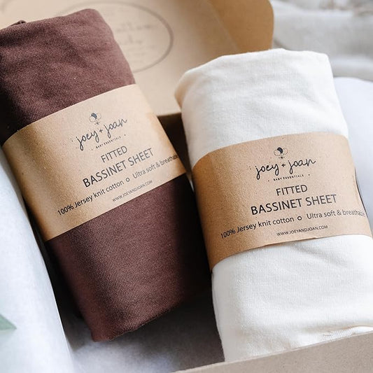 Bassinet Fitted Sheets for Fisher Price Bassinet Soothing Motions, Stow and Go, Rock with Me and Soothing View Bassinet – Snuggly Soft 100% Jersey Cotton – Cream + Brown – 2 Pack