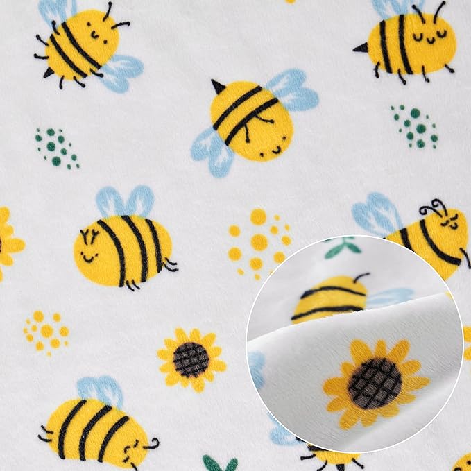 DaysU Silky Micro Soft Plush Baby Blankets Unisex with Print Animal Pattern and Soothing Raised Dots, Double Layer Bed Throws for Baby Crib, Bee, Yellow, 30x40 Inches