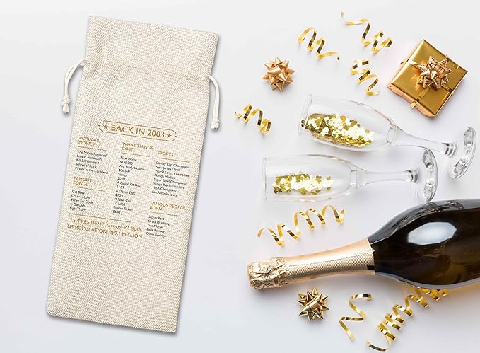 Disfuco 21st Birthday Wine Gift Bag, 2003 Birthday Gift Wine Bag, Burlap Wine Bottle Cover Bag For Women Men, Friends, Daughter, Son, Newphew, Niece, 1 Pc (B01)