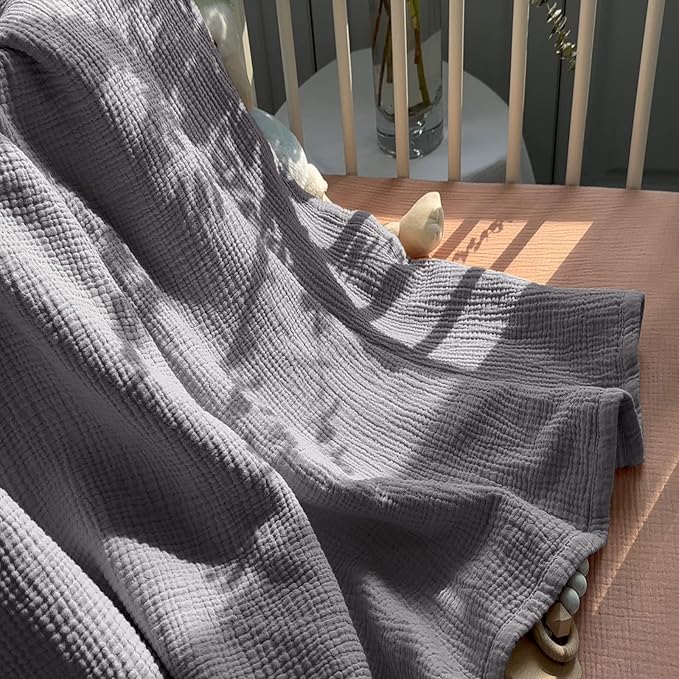 Lulu moon Muslin Quilt Blanket, Crib Blanket for Baby and Toddler,47x47 Inches(Gray)
