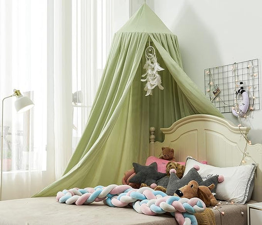 Mengersi Bed Canopy for Girls, Round Dome Canopy Curtains Room Decoration Princess Castle, Dreamy Mosquito Net Bedding (Sage Green)