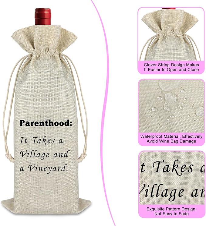 Pregnancy Announcement Gift Baby Reveal Wine Gift Bag New Baby Gift for Friends Birthday Appreciation Gift for Mom Father Cotton Burlap Wine Wrap Bag Mothers Day Fathers Day Gift for Parents