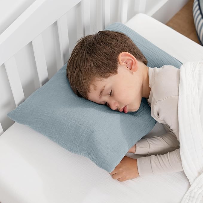 Comfy Cubs Toddler Pillow with Soft Muslin Pillowcase, 13"x18", Pacific Blue, 2 Pack - Kids Pillow for Sleeping & Travel - Comfortable Small Pillow - Kids Travel Pillow with Breathable Microfiber Fill