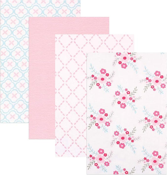 Luvable Friends Unisex Baby Cotton Flannel Receiving Blankets, Floral 4-Pack, One Size