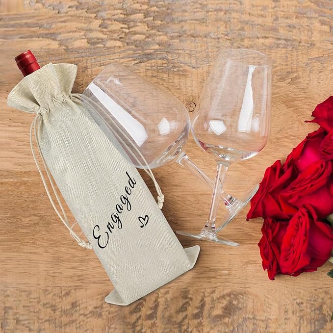 Valentine's Day Gift Funny Engaged Gift for Women Men Engagement Wine Bag Wedding Engagement Honeymoon Gifts for Couples Reusable Drawstring Wine Cover Bag Christmas Gift for Girlfriend Boyfriend
