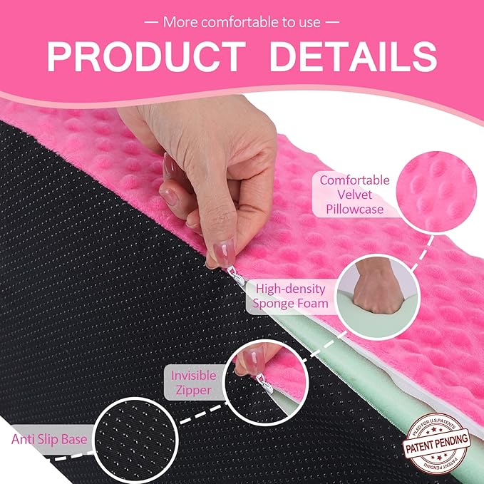 Wedge Pillow for Side Sleeping, Body Positioning Foam Wedge Pillow, Side Wedge Pillow for Sleeping Non-Slip Back Positioning Pillow for Bed Sore Wedge (Pink)