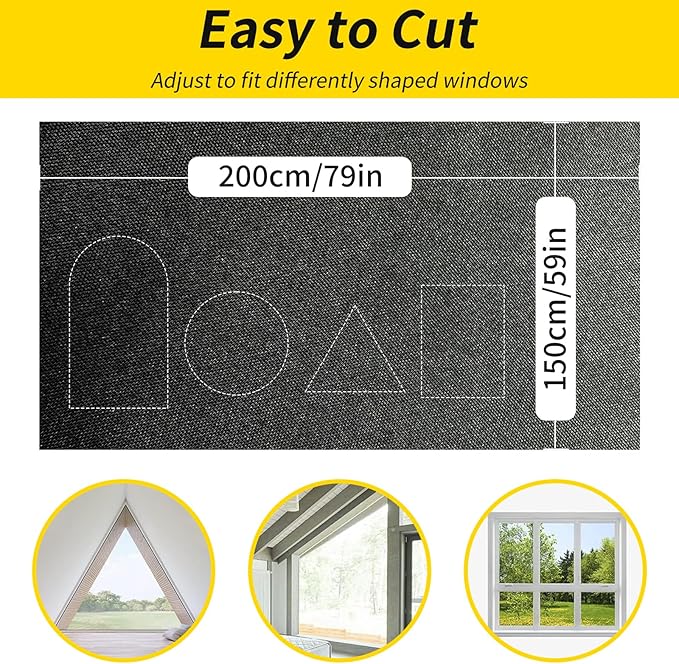 Portable 100% Blackout Shades - Easy Install, No Drill Curtains for Bedroom, Nursery, and Travel (Black, 59" x 79")